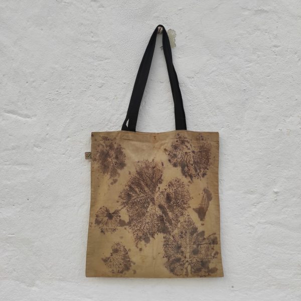 Bolsa de algodón orgánico con impresión botánica de hojas de Vid