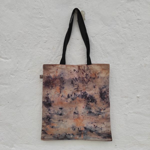 Bolsa de algodón orgánico con dibujos abstractos en tonos ddel atardecer